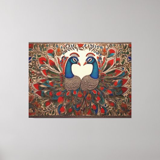 Peacock Canvas Prints: Authentieke Madhubani kunst (Voorkant)