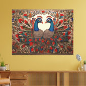Peacock Canvas Prints: Authentieke Madhubani kunst (Insitu (Woonkamer))