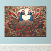 Peacock Canvas Prints: Authentieke Madhubani kunst Afdruk (Insitu (Houten vloer))