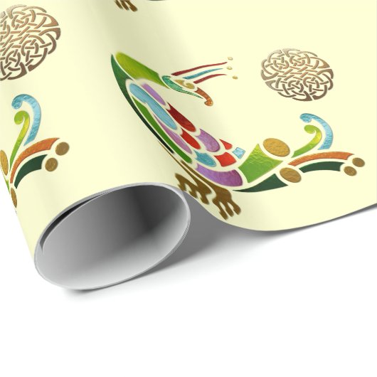 Peacock Celtic Deco Jeweled Cadeaupapier (Rol Hoek)