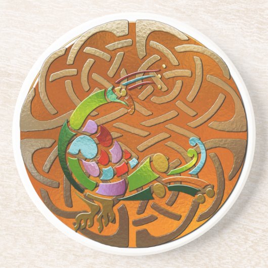 Peacock Celtic Deco Jeweled Zandsteen Onderzetter (Voorkant)