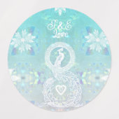 Peacock champagne label, hart en aqua blauw labels (Design 1)