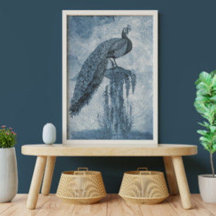 Peacock Chinoiserie Blue in White Floral Decoupage Tissuepapier