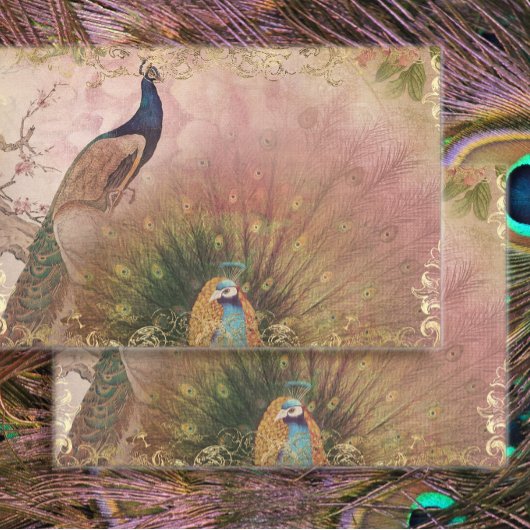 Peacock Chinoiserie Peony Floral Gold Decoupage Tissuepapier