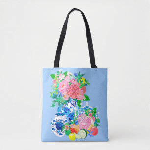 Peacock Chinoiserie Vaas met Bloemen Winkeltas Tote Bag