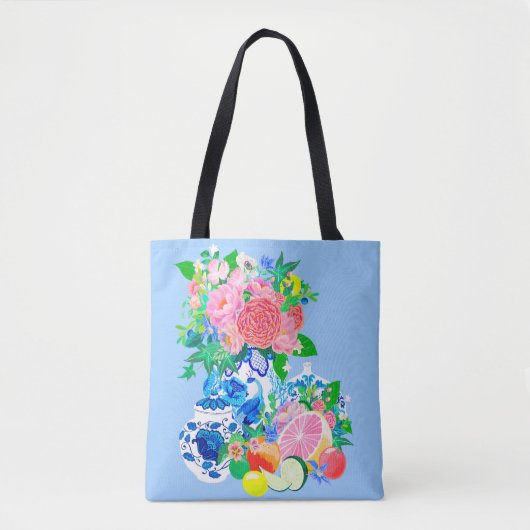 Peacock Chinoiserie Vaas met Bloemen Winkeltas Tote Bag (Voorkant)