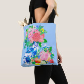 Peacock Chinoiserie Vaas met Bloemen Winkeltas Tote Bag (Dichtbij)
