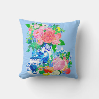 Peacock Chinoiserie vaas met pioenrozen en rozen T Kussen