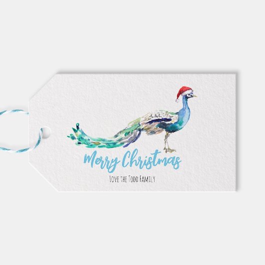 Peacock Christmas Gift Label gepersonaliseerd Cadeaulabel