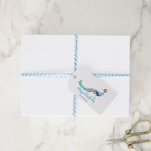 Peacock Christmas Gift Label gepersonaliseerd Cadeaulabel