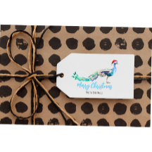 Peacock Christmas Gift Label gepersonaliseerd