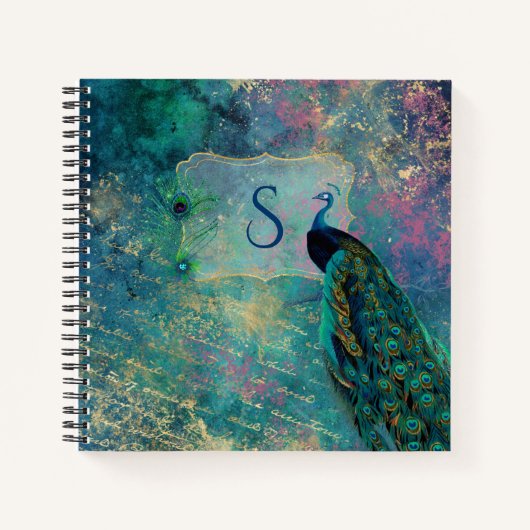  Peacock Collage Monogram Notitieboek (Voorkant)