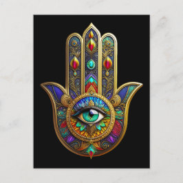 Peacock Color Flower Petals Hamsa Green Third Eye Briefkaart