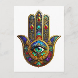 Peacock Color Flower Petals Hamsa Green Third Eye Briefkaart