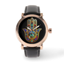 Peacock Color Flower Petals Hamsa Green Third Eye Horloge