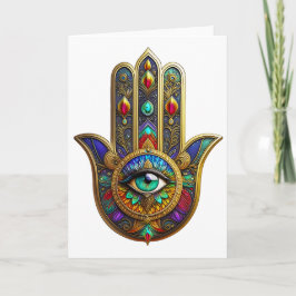 Peacock Color Flower Petals Hamsa Green Third Eye Kaart