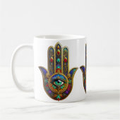 Peacock Color Flower Petals Hamsa Green Third Eye Koffiemok (Links)