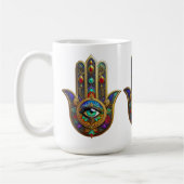 Peacock Color Flower Petals Hamsa Green Third Eye Koffiemok (Links)