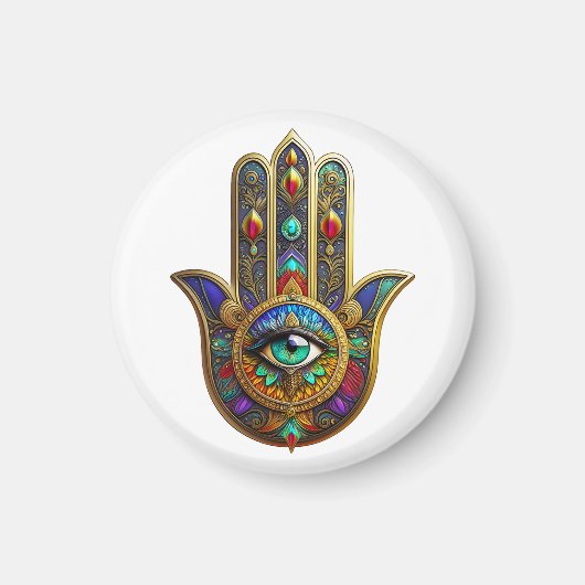 Peacock Color Flower Petals Hamsa Green Third Eye Magneet (Voorkant)
