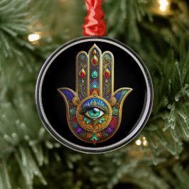 Peacock Color Flower Petals Hamsa Green Third Eye Metalen Ornament