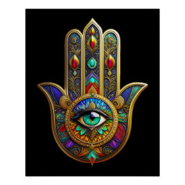 Peacock Color Flower Petals Hamsa Green Third Eye Perfect Poster