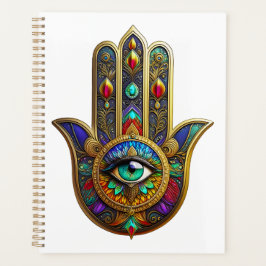 Peacock Color Flower Petals Hamsa Green Third Eye Planner