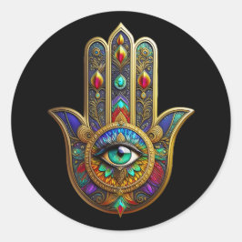 Peacock Color Flower Petals Hamsa Green Third Eye Ronde Sticker