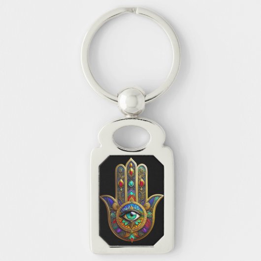 Peacock Color Flower Petals Hamsa Green Third Eye Sleutelhanger (Voorkant)