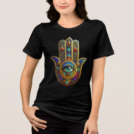 Peacock Color Flower Petals Hamsa Green Third Eye Tri-Blend Shirt