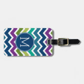 Peacock Colors Chevron Pattern Aangepaste Monogram Bagagelabel (Voorkant horizontaal)
