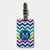 Peacock Colors Chevron Pattern Aangepaste Monogram Bagagelabel (Voorkant verticaal)