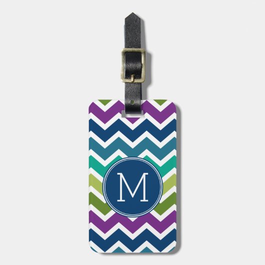 Peacock Colors Chevron Pattern Aangepaste Monogram Bagagelabel (Voorkant verticaal)