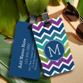Peacock Colors Chevron Pattern Aangepaste Monogram Bagagelabel
