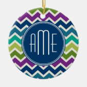Peacock Colors Chevron Pattern Aangepaste Monogram Keramisch Ornament (Voorkant)