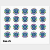 Peacock Colors Chevron Pattern Aangepaste Monogram Ronde Sticker (Vel)