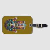 Peacock Colors Hamsa w/ Gold Third Eye Bagagelabel (Voorkant (horizontaal))