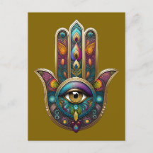 Peacock Colors Hamsa w/ Gold Third Eye
