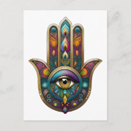 Peacock Colors Hamsa w/ Gold Third Eye Briefkaart