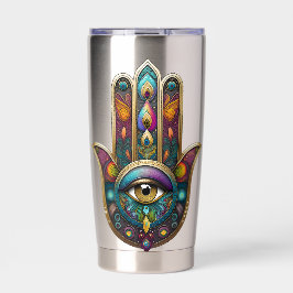 Peacock Colors Hamsa w/ Gold Third Eye Geïsoleerde Drinkbeker