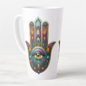 Peacock Colors Hamsa w/ Gold Third Eye Latte Mok (Linkerhoek)