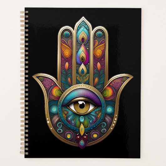 Peacock Colors Hamsa w/ Gold Third Eye Planner (Voorkant)