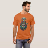 Peacock Colors Hamsa w/ Gold Third Eye T-shirt (Voorkant volledig)