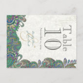 Peacock Colors Paisley Weddenroletabel Number Briefkaart (Achterkant)