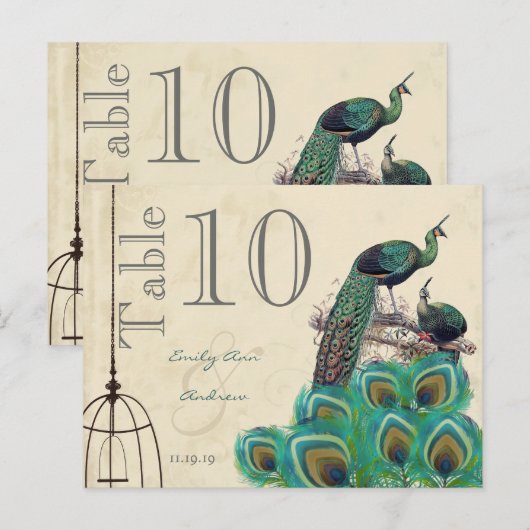Peacock Colors Paisley Weddenroletabel Number Briefkaart (Voorkant / Achterkant)