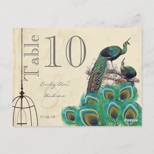 Peacock Colors Paisley Weddenroletabel Number Briefkaart (Achterkant)