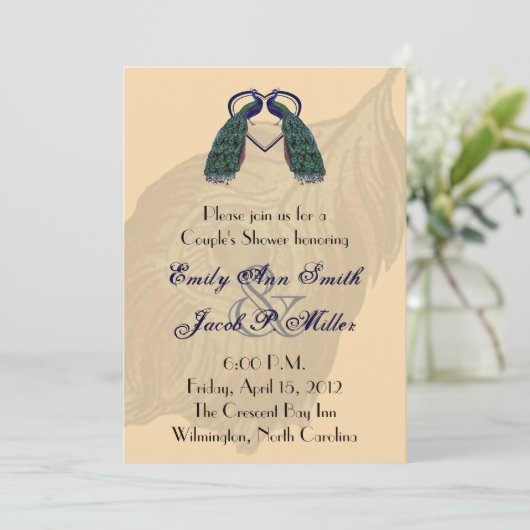  Peacock Couple's Shower Invitations Kaart (Staand voorkant)