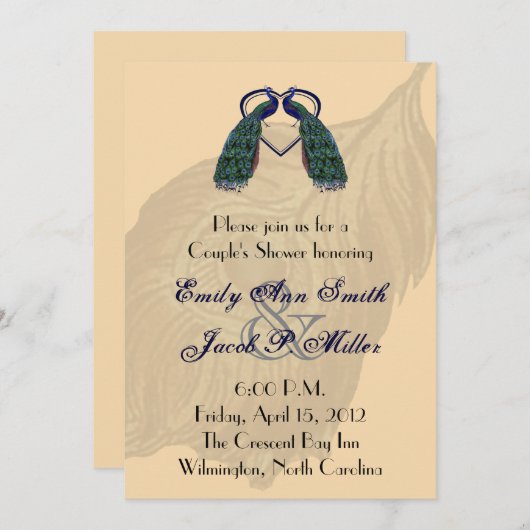 Peacock Couple's Shower Invitations Kaart (Voorkant / Achterkant)
