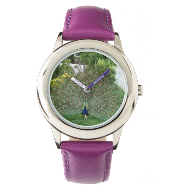 Peacock Custom Roestvrij staal Paarse Horloge (Voorkant)