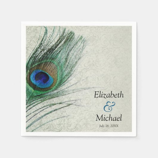  Peacock Damask Gepersonaliseerde bruiloft Servet (Voorkant)