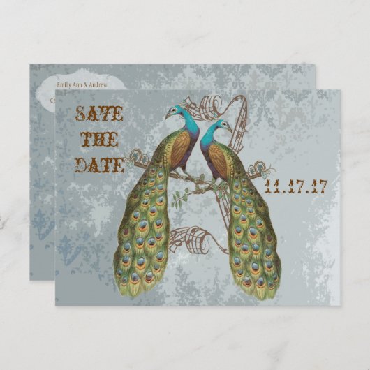  Peacock Damask Save the Date Aankondigingskaart (Voorkant / Achterkant)